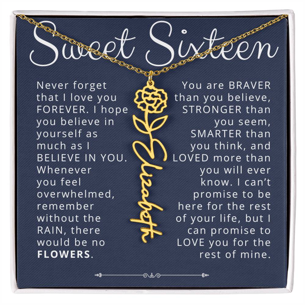 Sweet Sixteen Birthday Gift Birth Month Flower Necklace