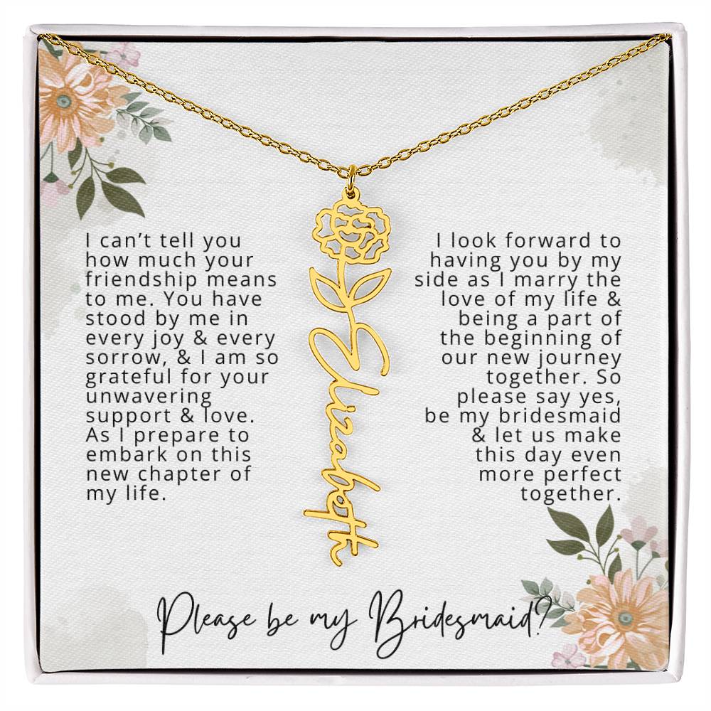 Bridesmaid Proposal Personalized Birth Flower Name Necklace Gift for Bridesmaid