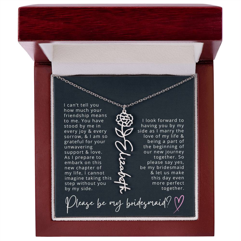 Bridesmaid Proposal Custom Name Necklace with Birth Month Flower Bridal Party Gift