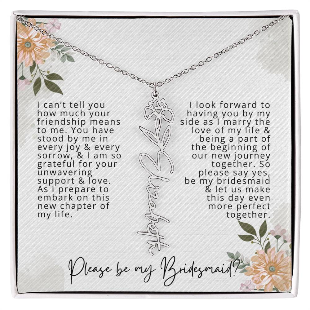 Bridesmaid Proposal Personalized Birth Flower Name Necklace Gift for Bridesmaid