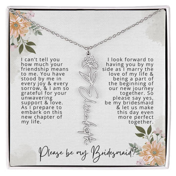 Bridesmaid Proposal Personalized Birth Flower Name Necklace Gift for Bridesmaid