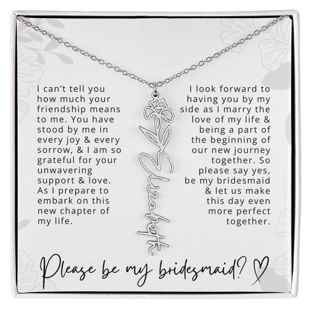 Bridesmaid Gift Script Name Necklaces Personalized Name and Birth Month Flower