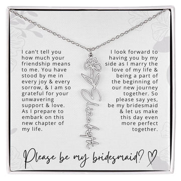 Bridesmaid Gift Script Name Necklaces Personalized Name and Birth Month Flower