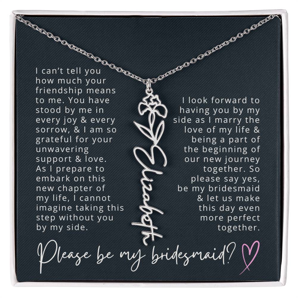 Bridesmaid Proposal Custom Name Necklace with Birth Month Flower Bridal Party Gift