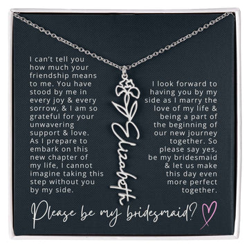 Bridesmaid Proposal Custom Name Necklace with Birth Month Flower Bridal Party Gift