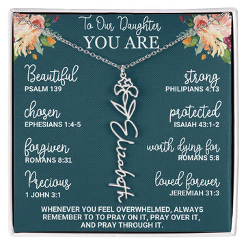 To Our Daughter Personalized Birth Flower Necklace Custom Name Necklace Floral Name Necklace Custom Name Jewelry