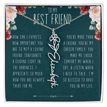 Best Friend Gift Birth Flower Name Necklace Jewelry, Long Distance, Quotes, Friends Forever, Bonus Sister Birthday Gift BFF Cousin Besties