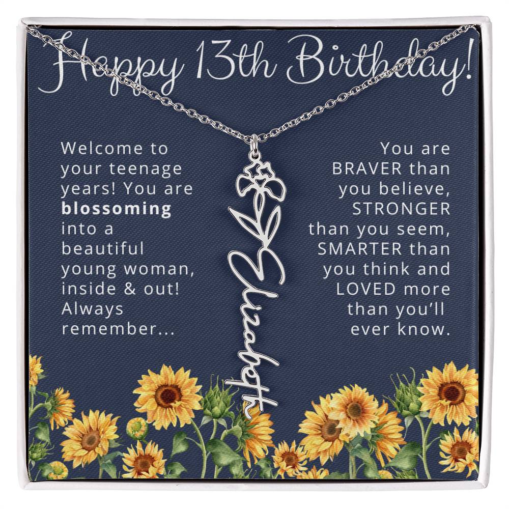 13th Birthday Gift Birth Month Flower Necklace