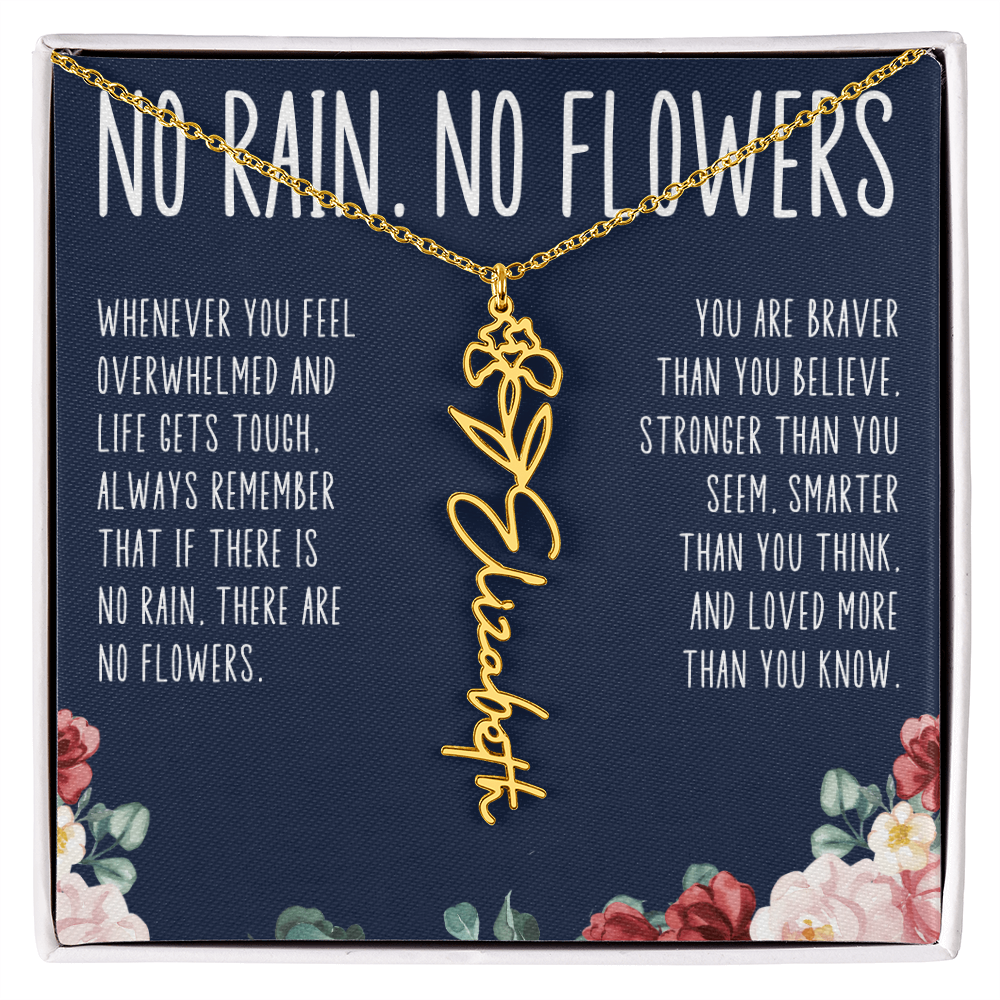 No Rain No Flowers Personalized Birth Flower Name Necklace