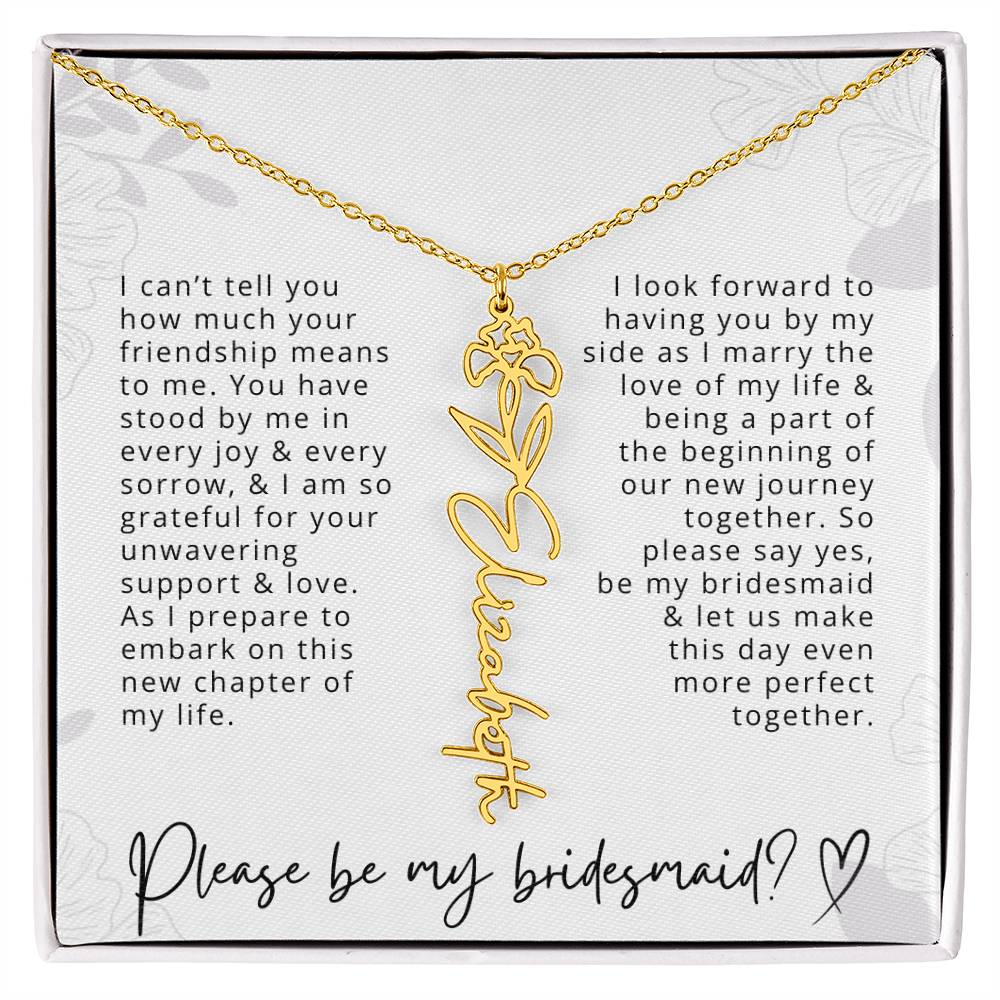 Bridesmaid Gift Script Name Necklaces Personalized Name and Birth Month Flower