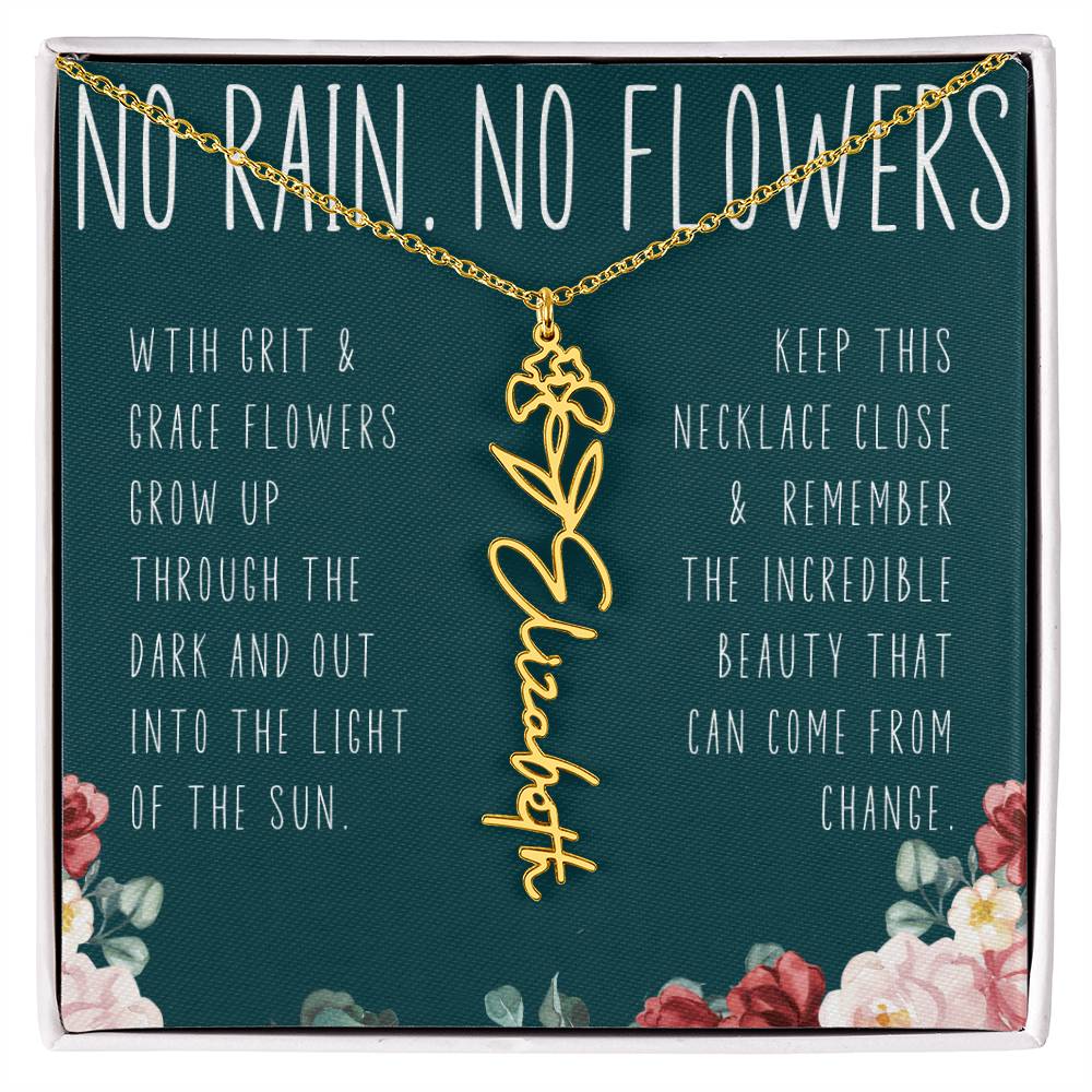 No Rain No Flowers Encouragement Jewelry Addiction recovery necklace, Sobriety gift