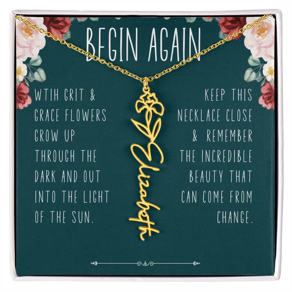 Begin Again Personalized Birth Flower Name Necklace Encouragement Gift for Her