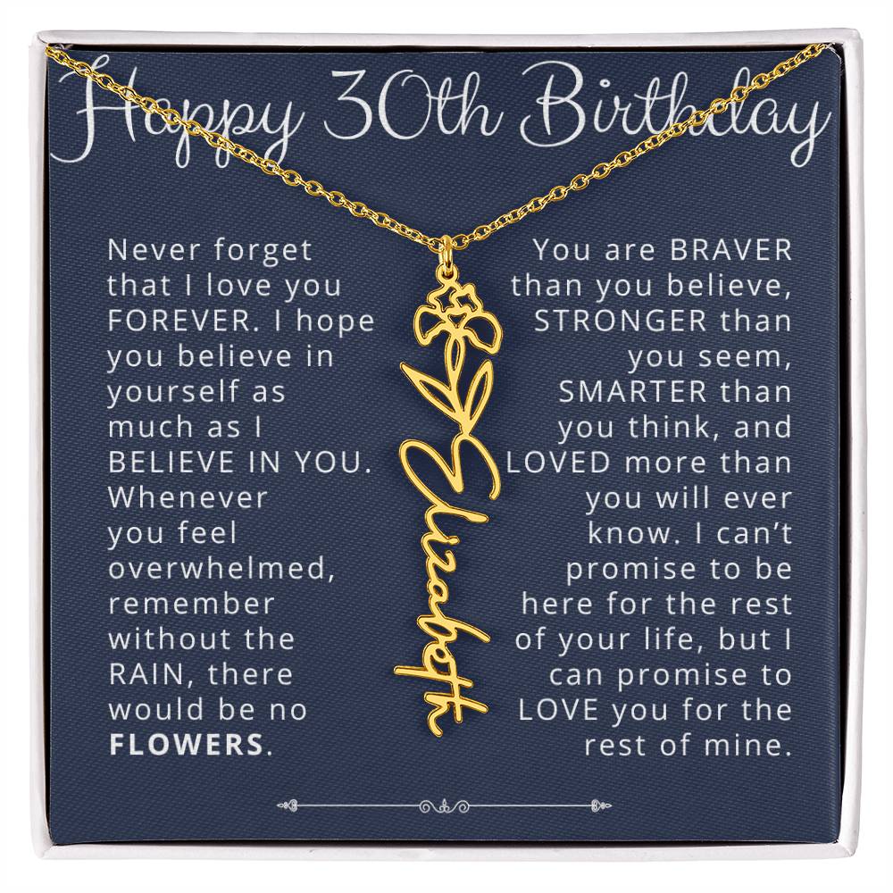 30th Birthday Gift for Her Custom  Birth Flower Name Necklace