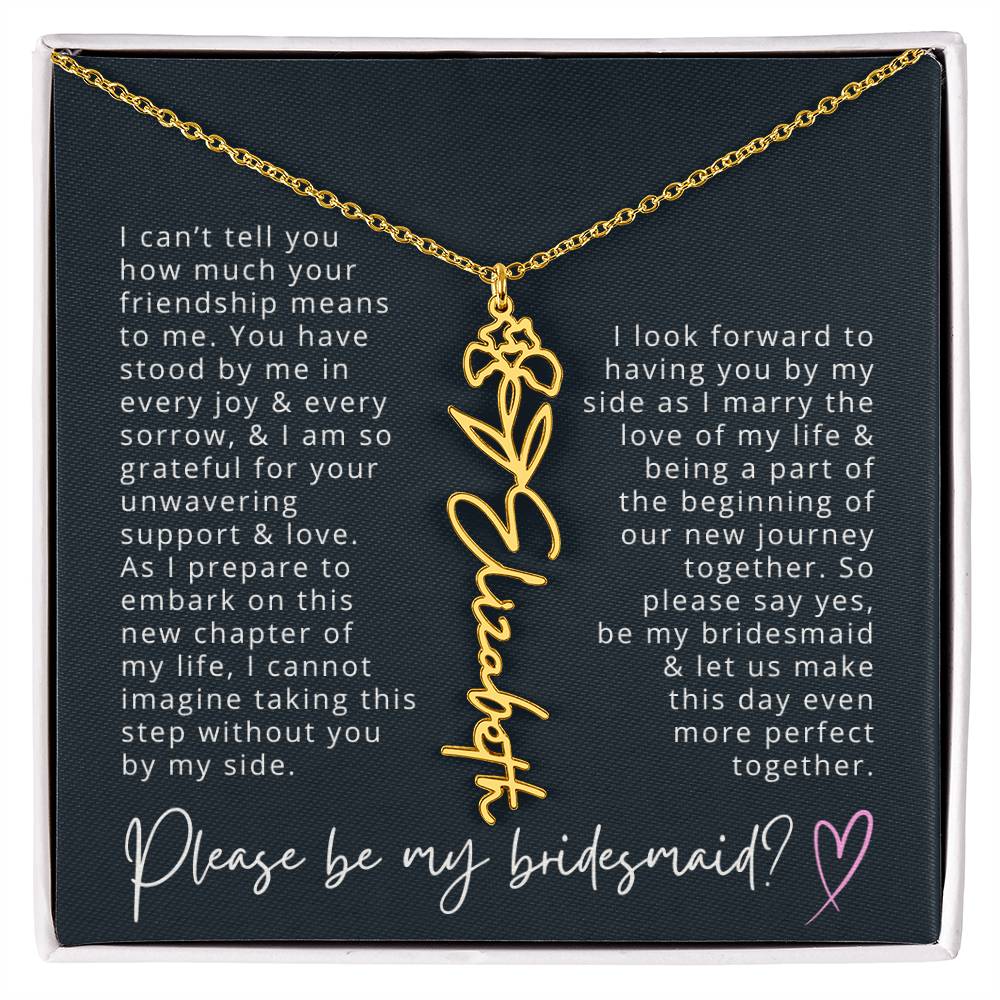 Bridesmaid Proposal Custom Name Necklace with Birth Month Flower Bridal Party Gift