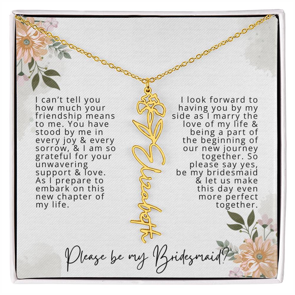 Bridesmaid Proposal Personalized Birth Flower Name Necklace Gift for Bridesmaid