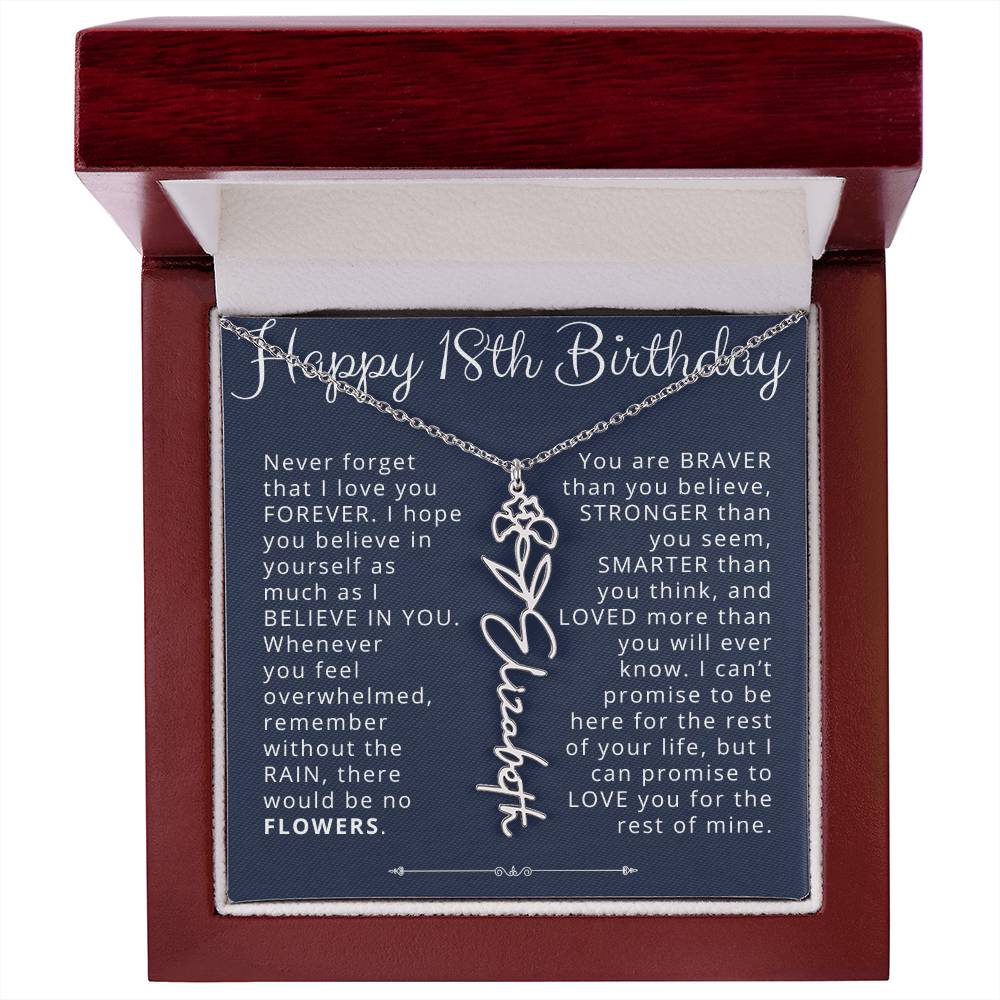 18th Birthday Birth Flower Name Necklace