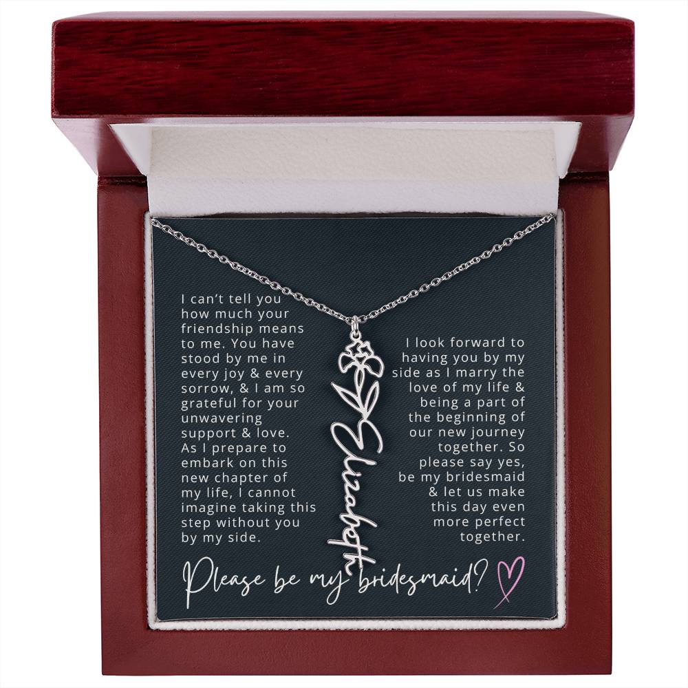 Bridesmaid Proposal Custom Name Necklace with Birth Month Flower Bridal Party Gift