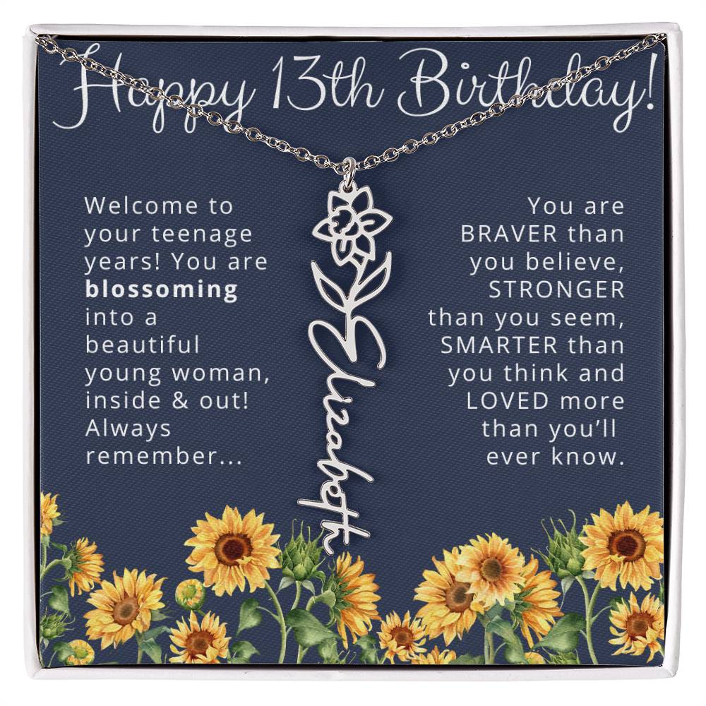 13th Birthday Gift Birth Month Flower Necklace