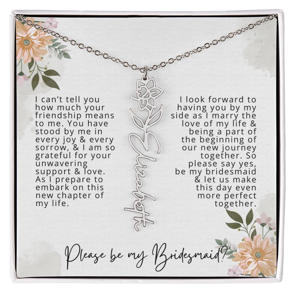 Bridesmaid Proposal Personalized Birth Flower Name Necklace Gift for Bridesmaid