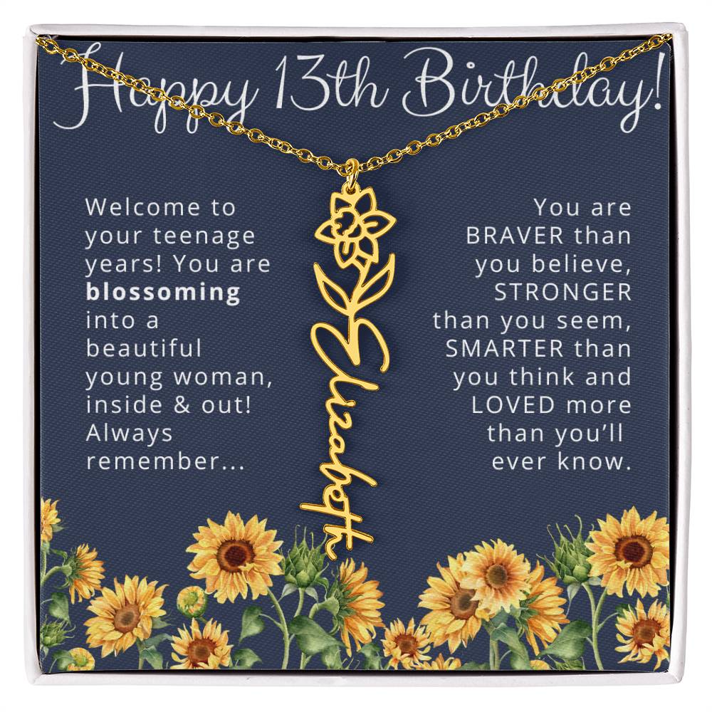 13th Birthday Gift Birth Month Flower Necklace