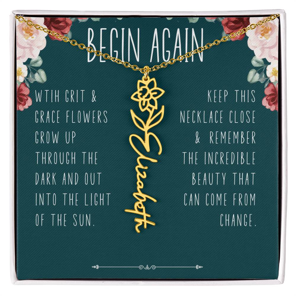 Begin Again Personalized Birth Flower Name Necklace Encouragement Gift for Her