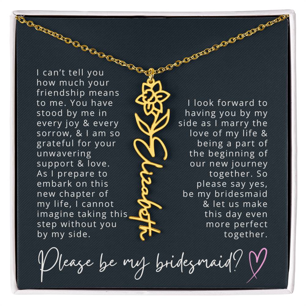 Bridesmaid Proposal Custom Name Necklace with Birth Month Flower Bridal Party Gift