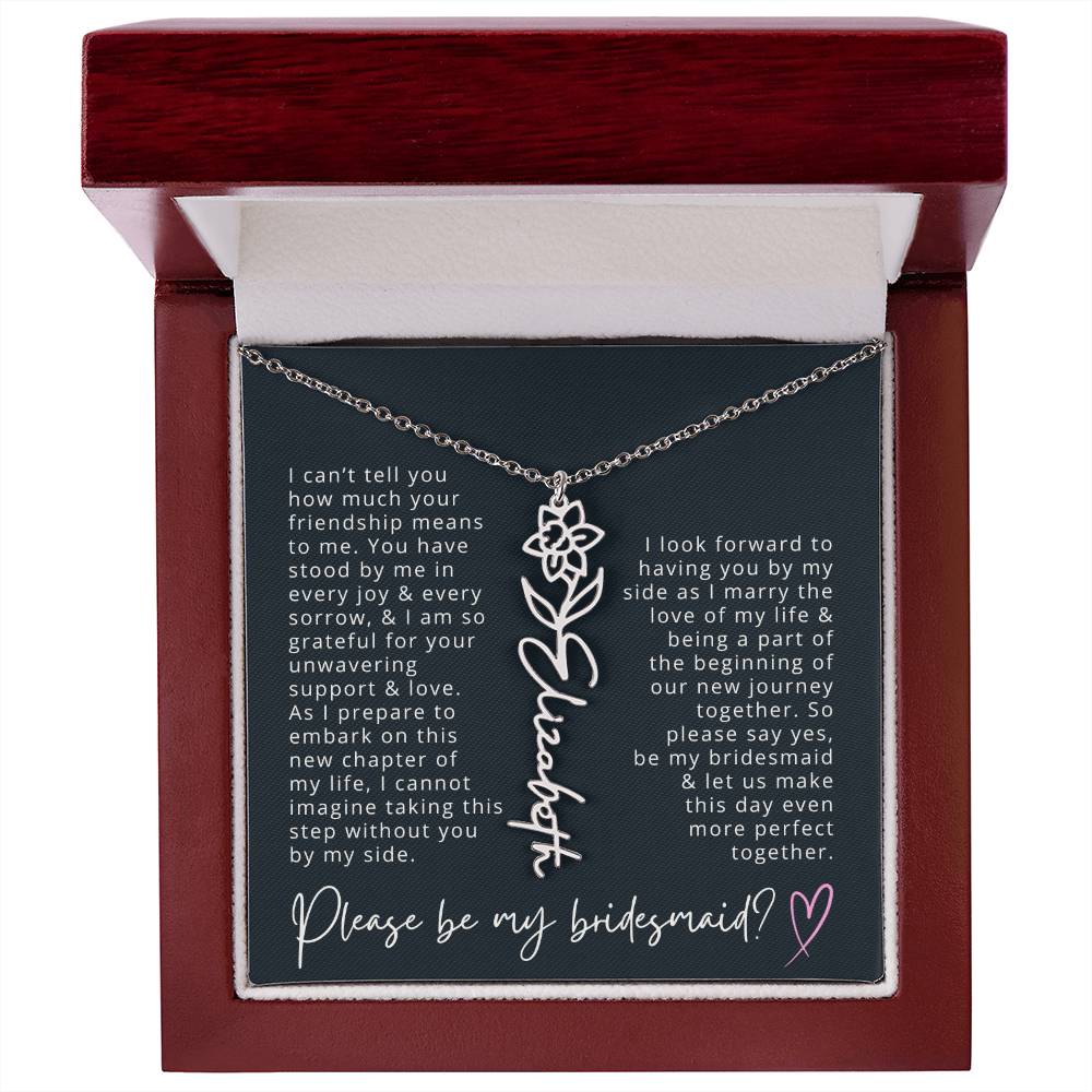 Bridesmaid Proposal Custom Name Necklace with Birth Month Flower Bridal Party Gift