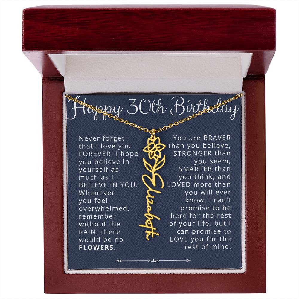 30th Birthday Gift for Her Custom  Birth Flower Name Necklace