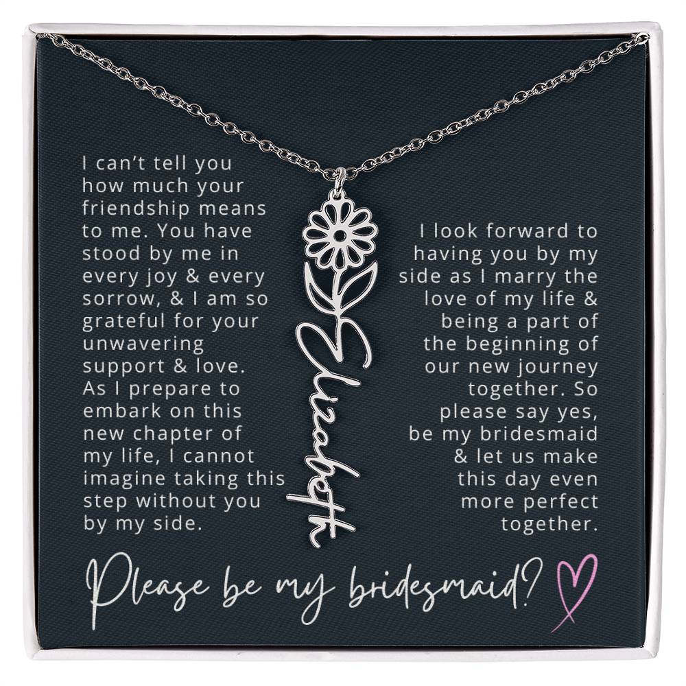 Bridesmaid Proposal Custom Name Necklace with Birth Month Flower Bridal Party Gift