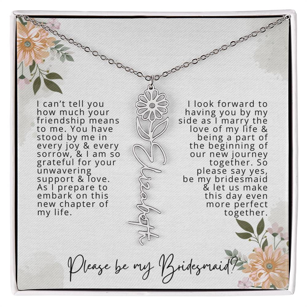 Bridesmaid Proposal Personalized Birth Flower Name Necklace Gift for Bridesmaid