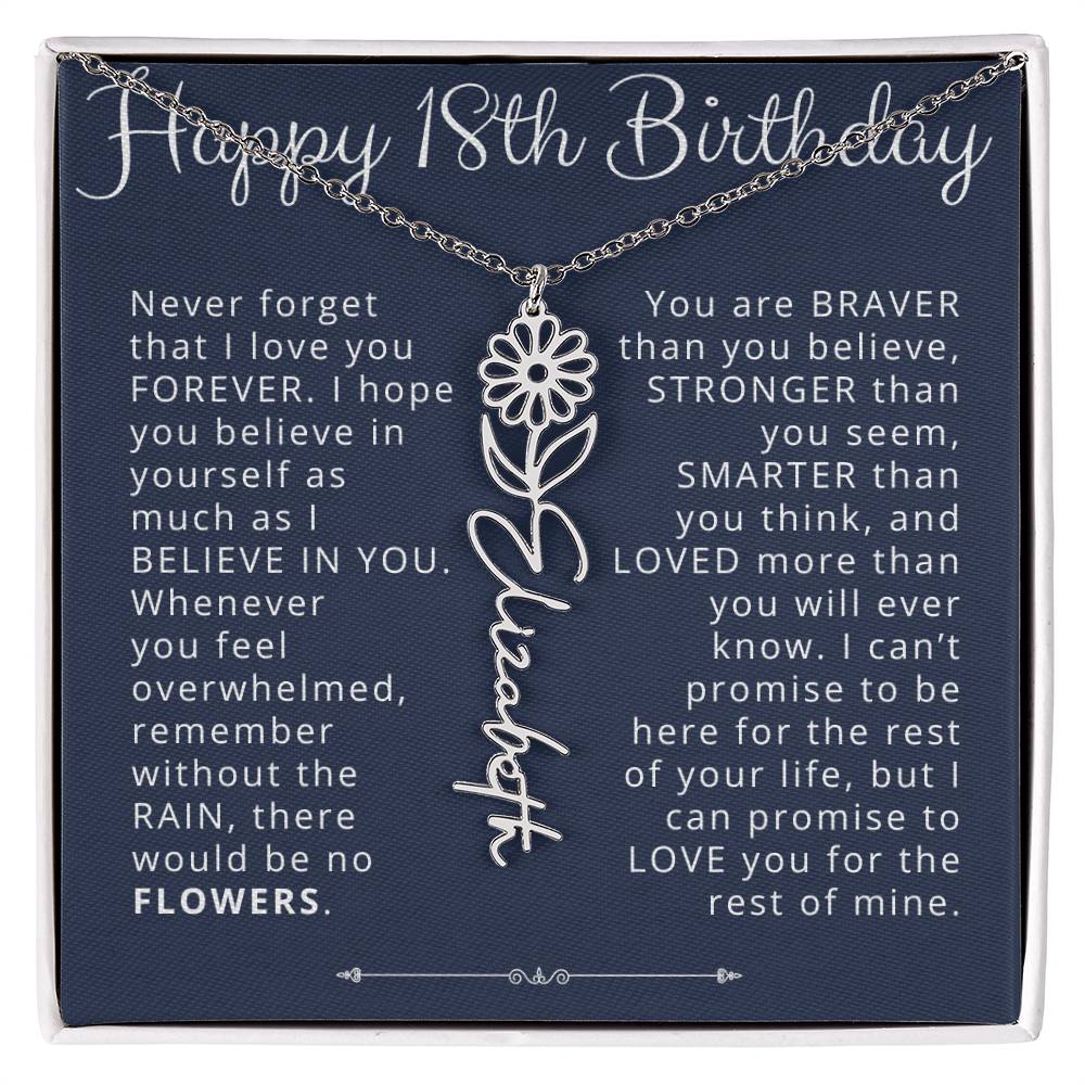 18th Birthday Birth Flower Name Necklace