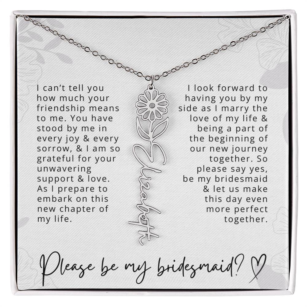 Bridesmaid Gift Script Name Necklaces Personalized Name and Birth Month Flower