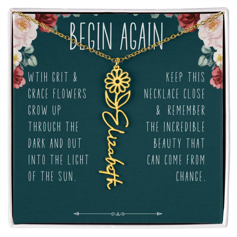 Begin Again Personalized Birth Flower Name Necklace Encouragement Gift for Her