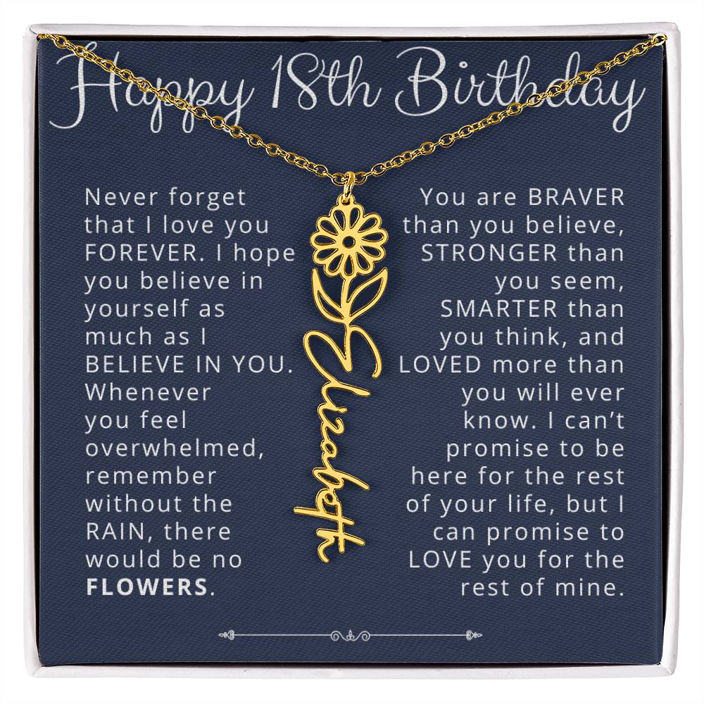 18th Birthday Birth Flower Name Necklace