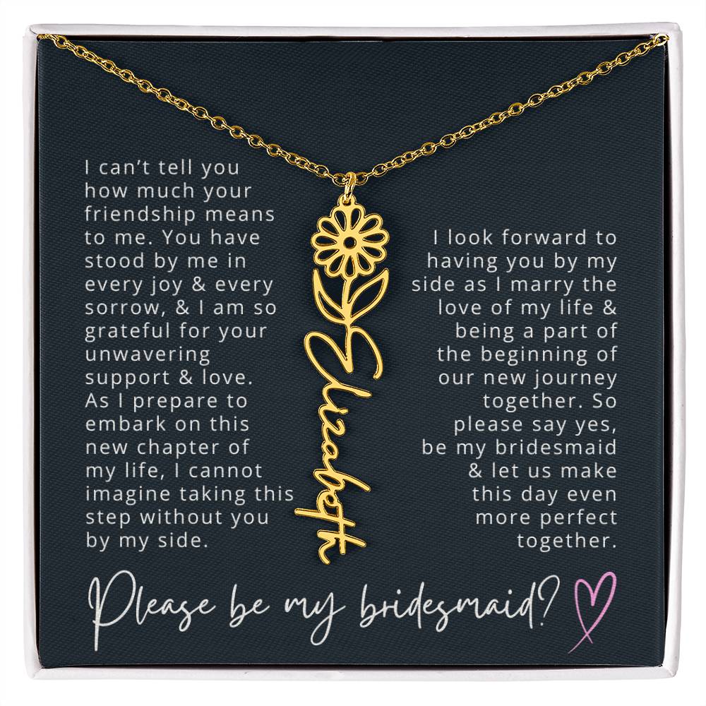 Bridesmaid Proposal Custom Name Necklace with Birth Month Flower Bridal Party Gift