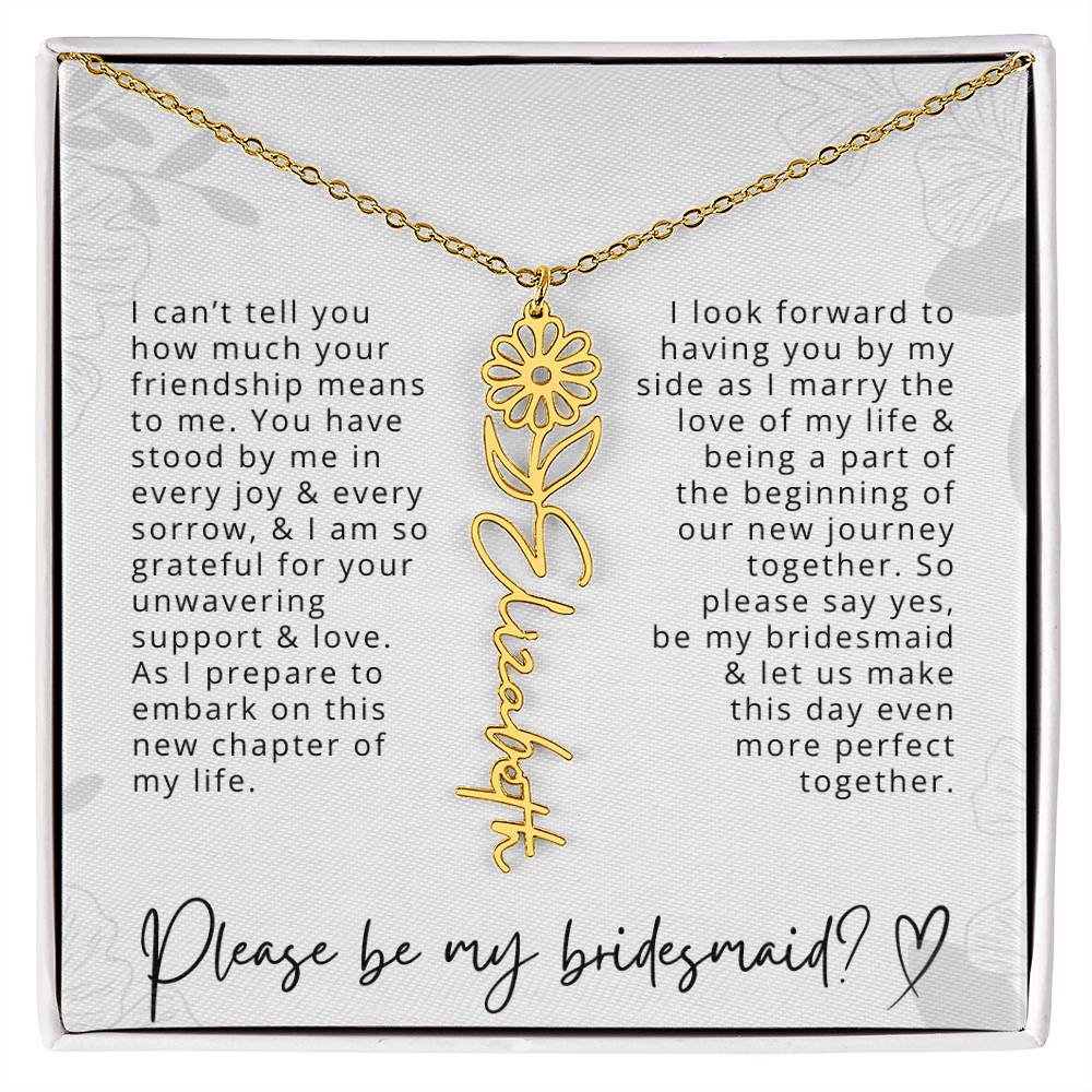 Bridesmaid Gift Script Name Necklaces Personalized Name and Birth Month Flower