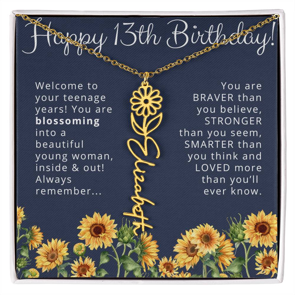 13th Birthday Gift Birth Month Flower Necklace