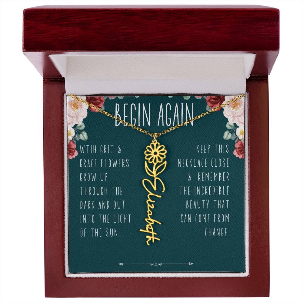 Begin Again Personalized Birth Flower Name Necklace Encouragement Gift for Her