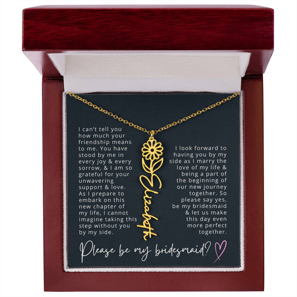 Bridesmaid Proposal Custom Name Necklace with Birth Month Flower Bridal Party Gift