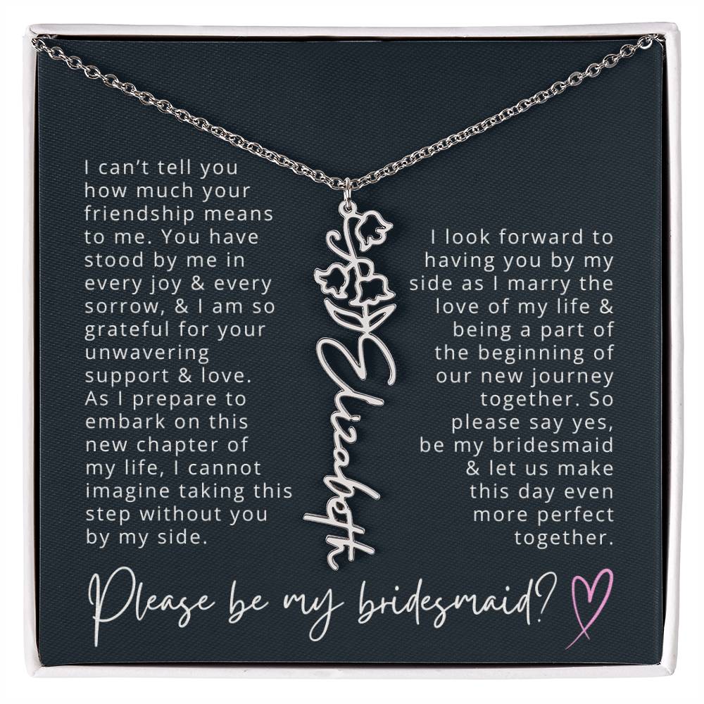 Bridesmaid Proposal Custom Name Necklace with Birth Month Flower Bridal Party Gift