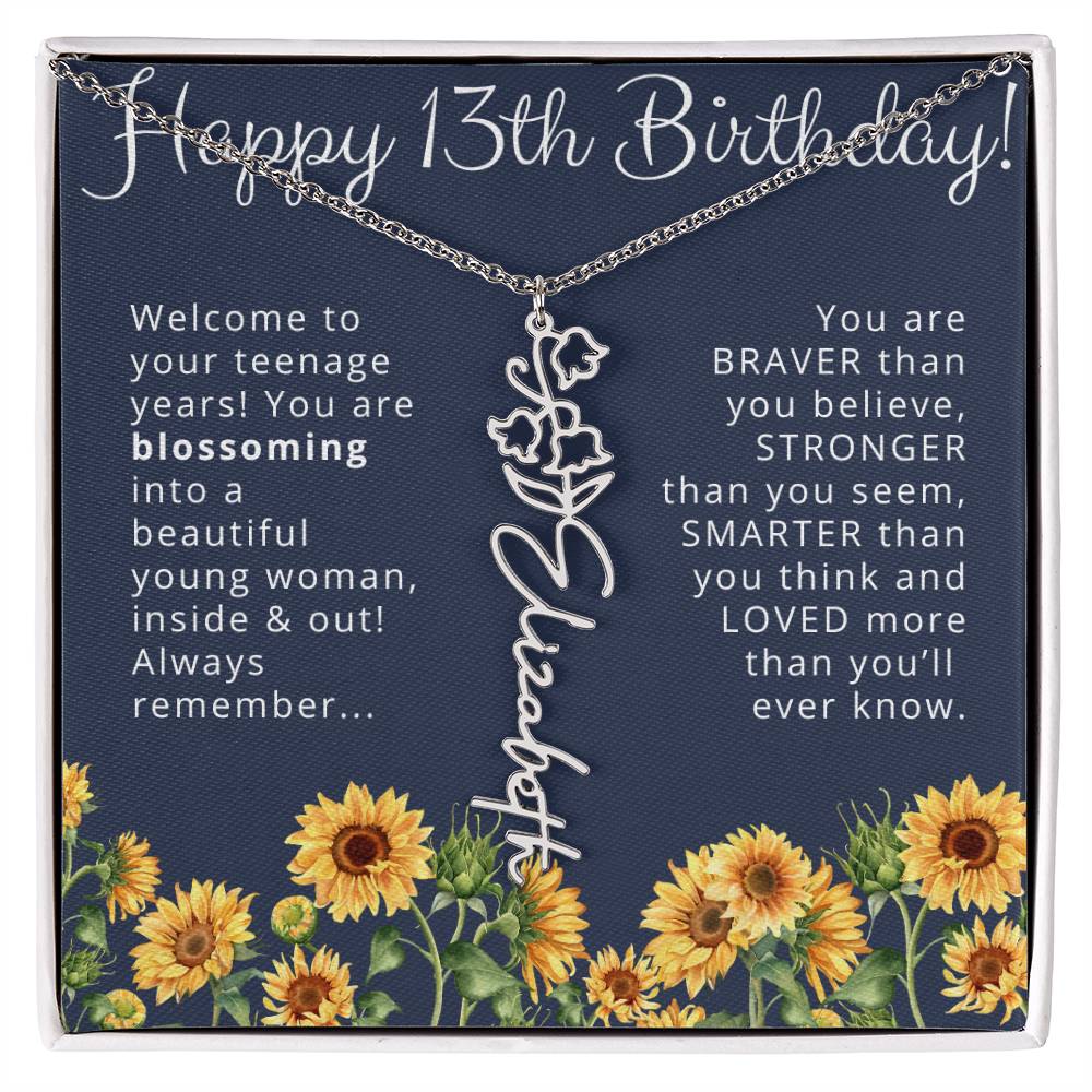 13th Birthday Gift Birth Month Flower Necklace