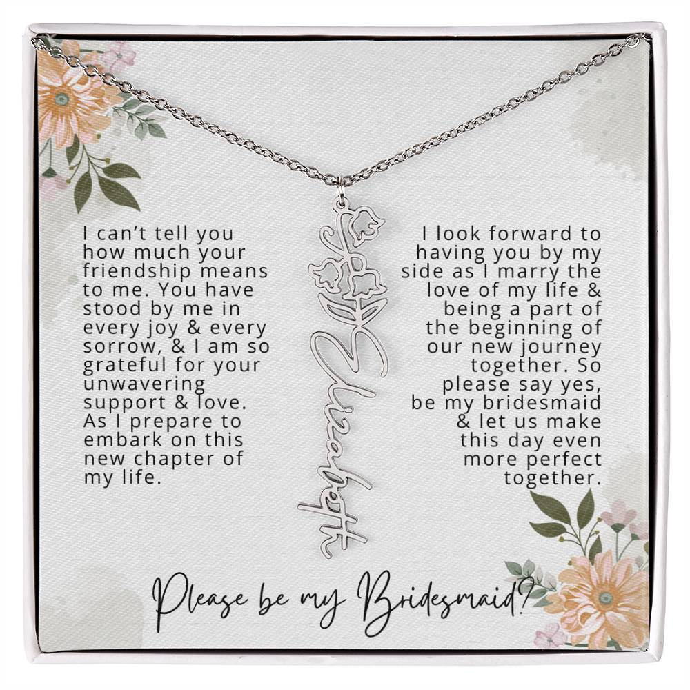 Bridesmaid Proposal Personalized Birth Flower Name Necklace Gift for Bridesmaid