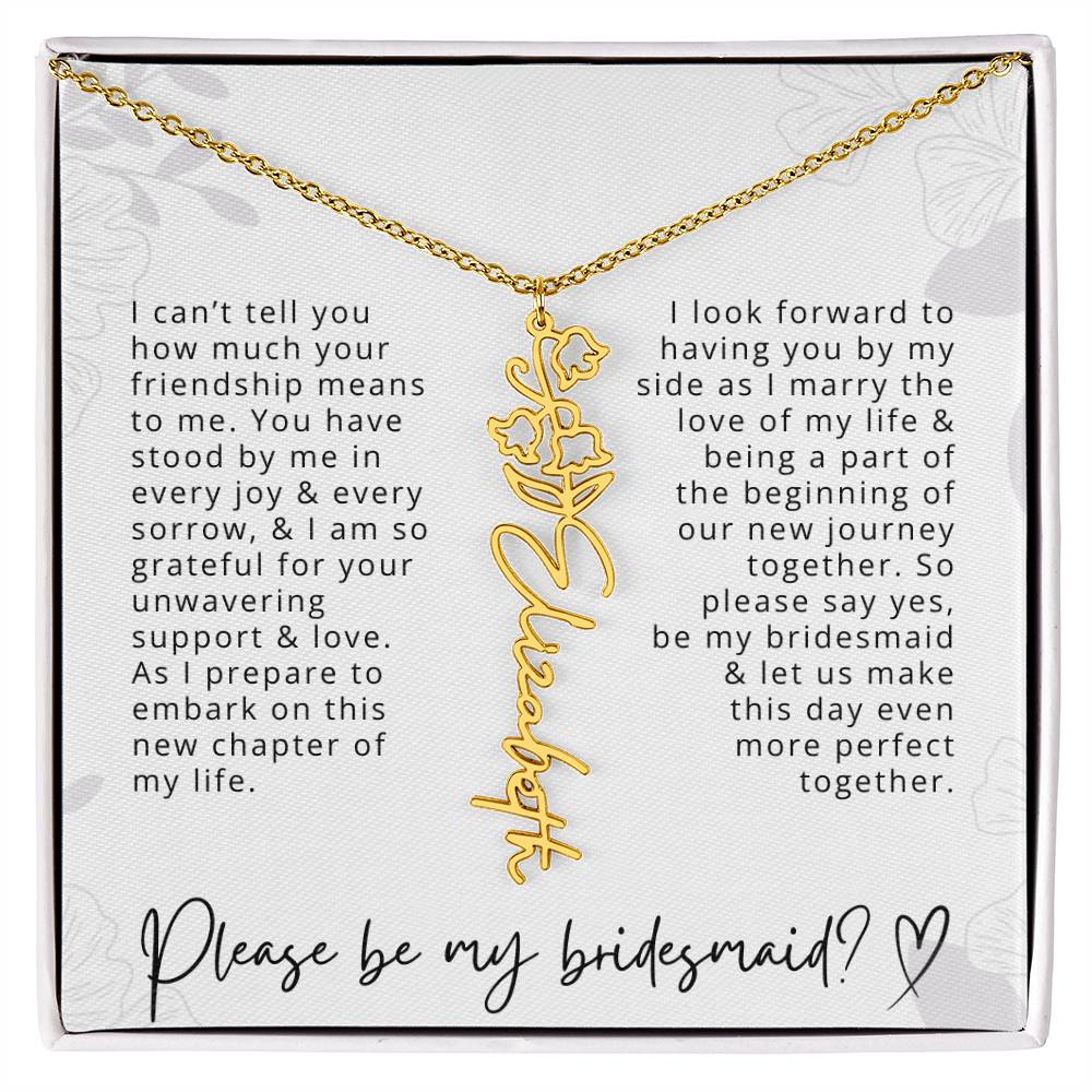 Bridesmaid Gift Script Name Necklaces Personalized Name and Birth Month Flower