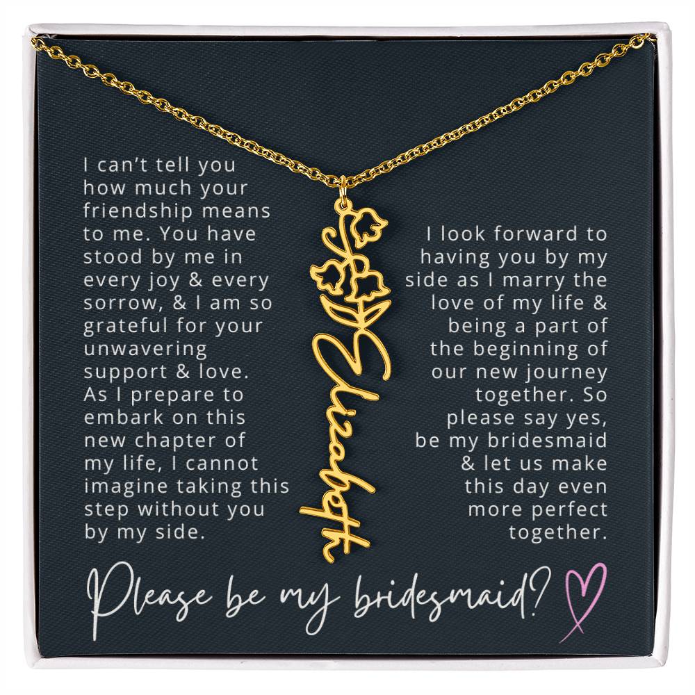 Bridesmaid Proposal Custom Name Necklace with Birth Month Flower Bridal Party Gift