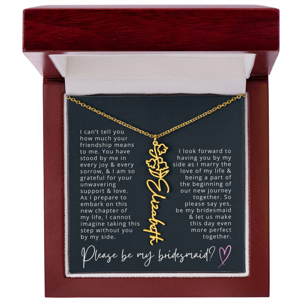 Bridesmaid Proposal Custom Name Necklace with Birth Month Flower Bridal Party Gift