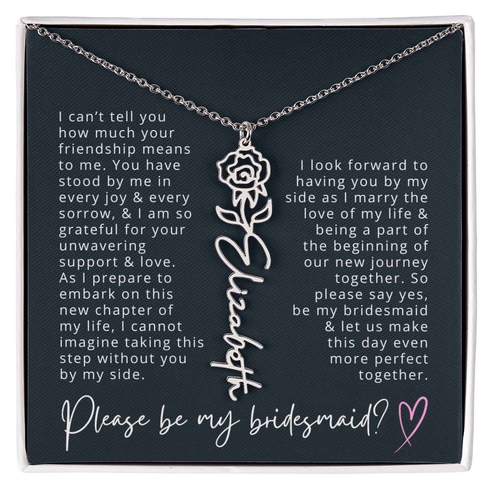 Bridesmaid Proposal Custom Name Necklace with Birth Month Flower Bridal Party Gift