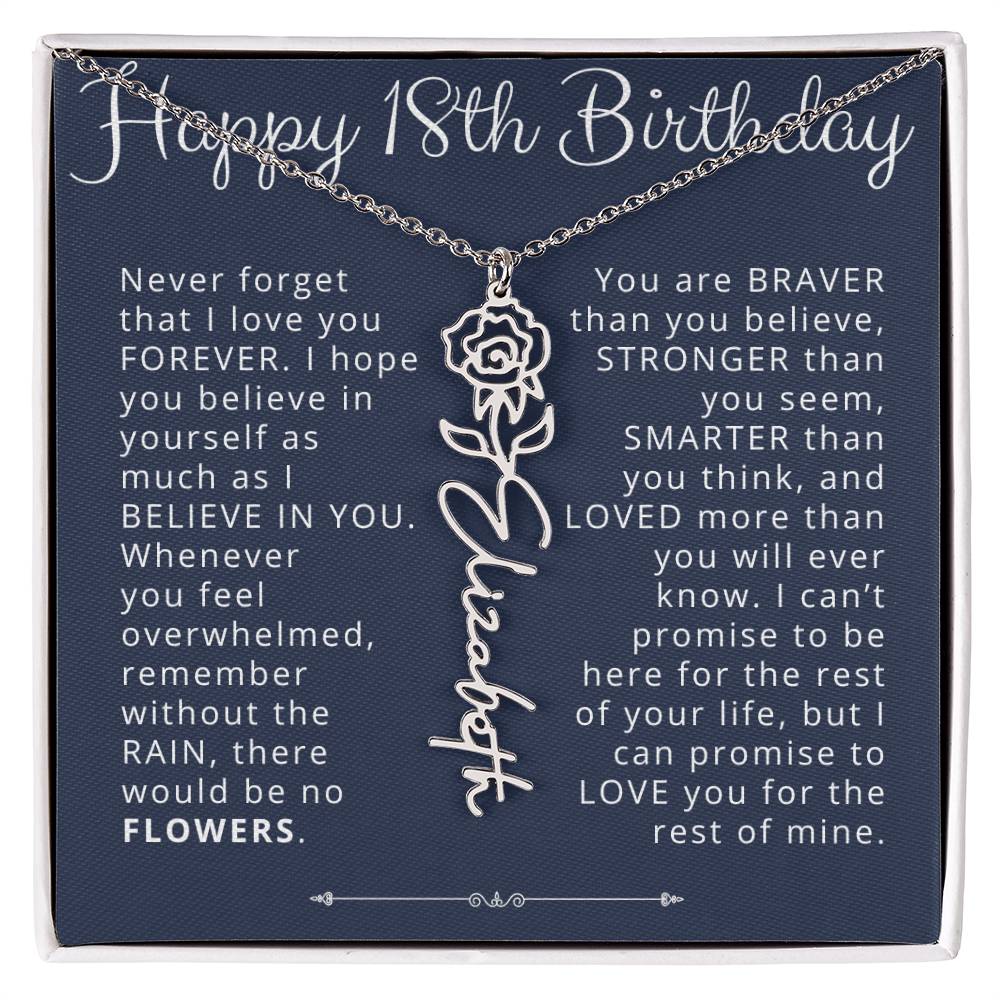 18th Birthday Birth Flower Name Necklace