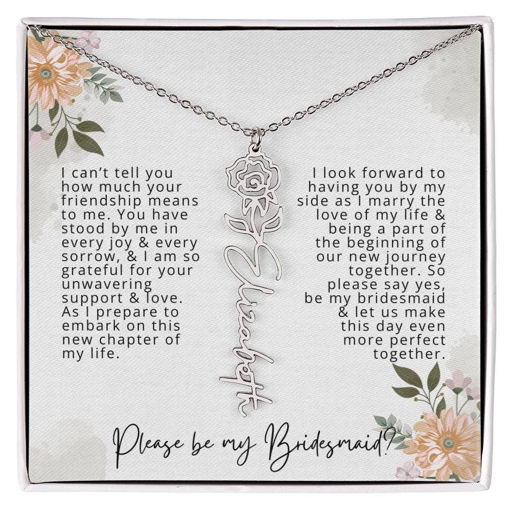 Bridesmaid Proposal Personalized Birth Flower Name Necklace Gift for Bridesmaid