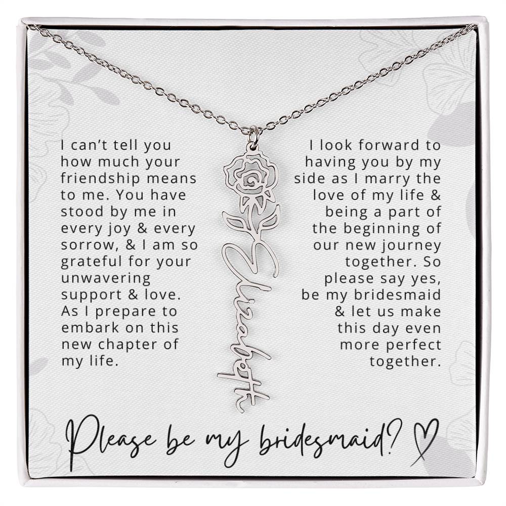 Bridesmaid Gift Script Name Necklaces Personalized Name and Birth Month Flower