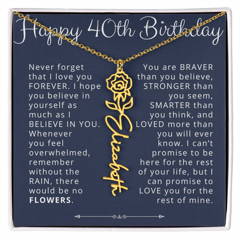 40th Birthday Gift Personalized Birth Flower Name Necklace